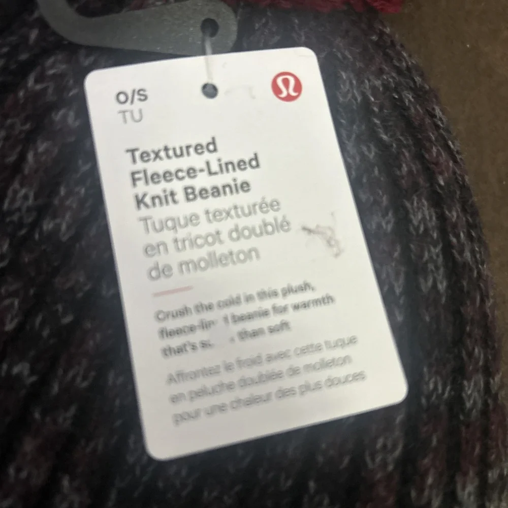 Lululemon Textured Fleece Lined Knit Pom Pom Beanie Cassis/Black